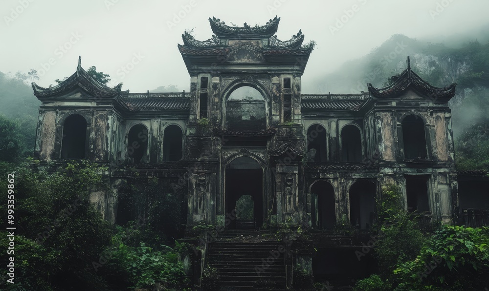 Ruined ancient temple overgrown with greenery. Ruined ancient temple overgrown with greenery.