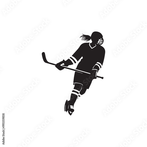 silhouette of people playing hockey, Playing ice hockey, Abstract silhouette of a hockey player on white background