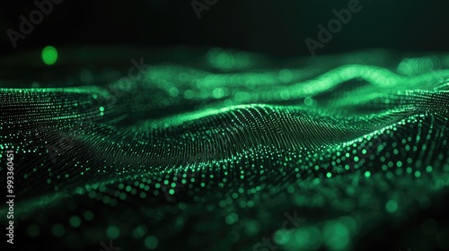 3D abstract background featuring green tech layers against a dark backdrop enhanced with glowing circular line details Contemporary graphic design elements included