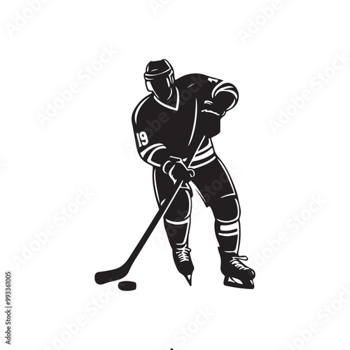 silhouette of people playing hockey, Playing ice hockey, Abstract silhouette of a hockey player on white background