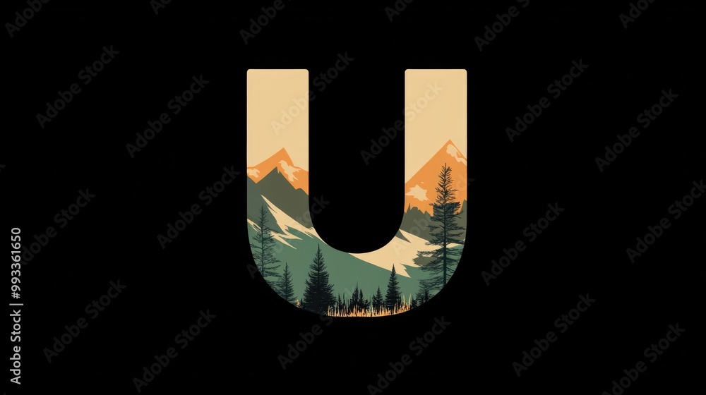 Hipster wilderness font design featuring the letter U Perfect for outdoor adventure themes Hipster wilderness font design featuring the letter U Perfect for outdoor adventure themes