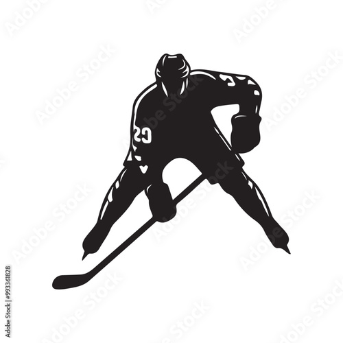 silhouette of people playing hockey, Playing ice hockey, Abstract silhouette of a hockey player on white background