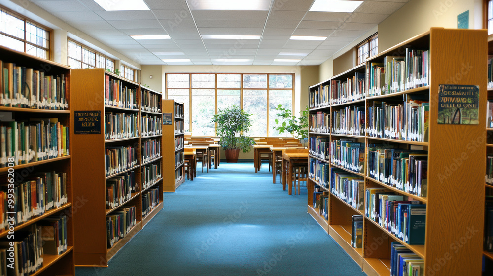 serene library interior featuring rows of bookshelves filled with books, cozy reading area, and natural light streaming through large windows. atmosphere is inviting and perfect for studying serene library interior featuring rows of bookshelves filled with books, cozy reading area, and natural light streaming through large windows. atmosphere is inviting and perfect for studying