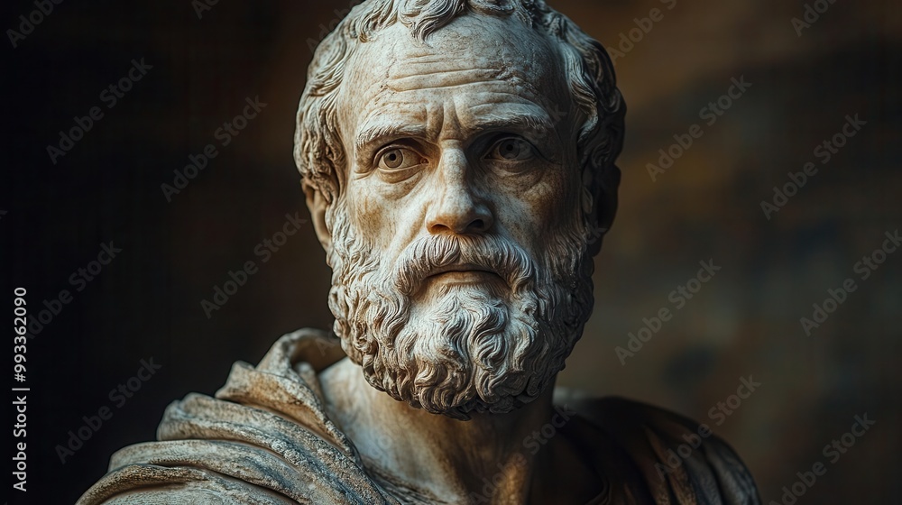 sculpture of aristotle elegantly rendered to capture the essence of ancient greek philosophy showcasing meticulous craftsmanship and historical significance