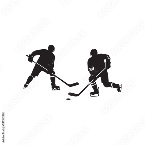 silhouette of people playing hockey, Playing ice hockey, Abstract silhouette of a hockey player on white background