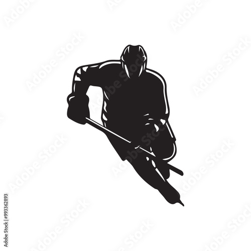silhouette of people playing hockey, Playing ice hockey, Abstract silhouette of a hockey player on white background