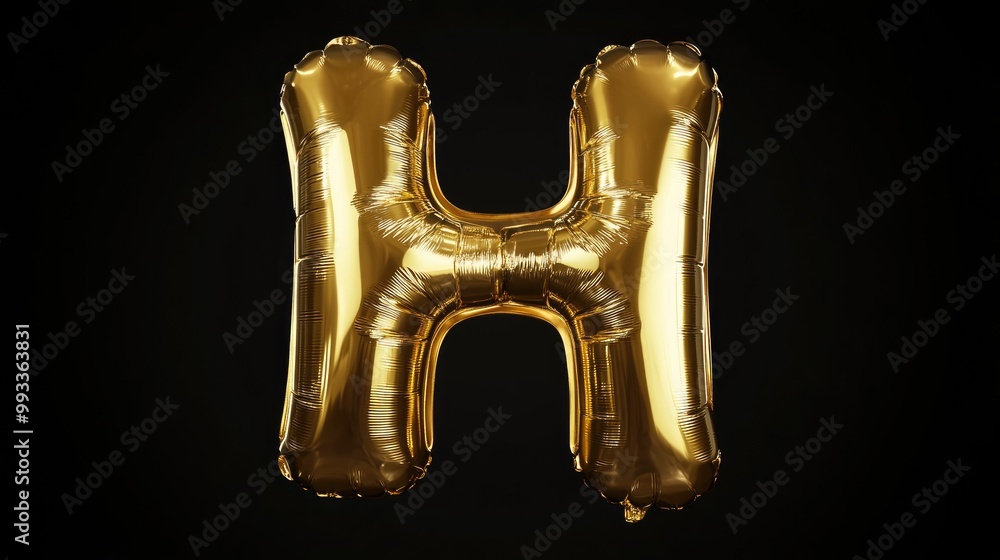 3D golden foil balloon letter H in a realistic style 3D golden foil balloon letter H in a realistic style