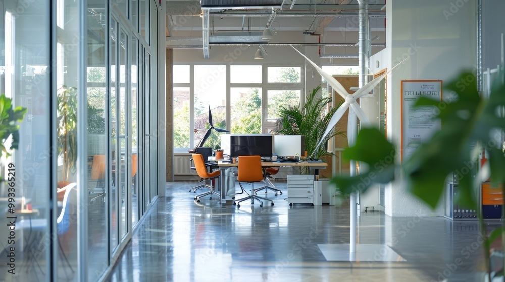 A stylish and trendy office with a renewable energy lab and advanced solar and wind technologies A stylish and trendy office with a renewable energy lab and advanced solar and wind technologies
