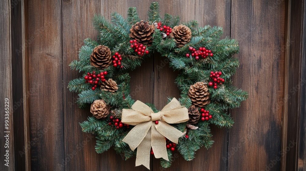 Christmas Wreath on Wood. Christmas Wreath on Wood.