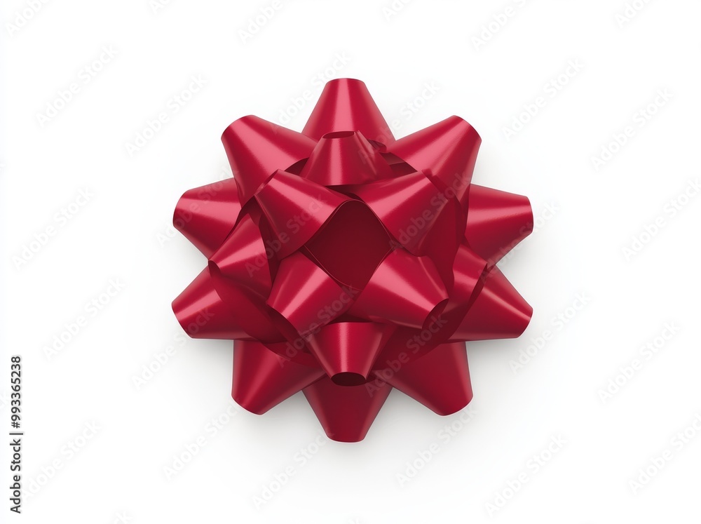 An illustration of a red bow and ribbon plastic on a transparent background is shown from the top. An illustration of a red bow and ribbon plastic on a transparent background is shown from the top.
