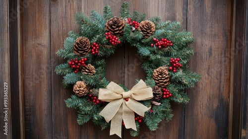 Christmas Wreath on Wood.