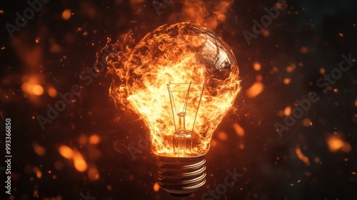 A light bulb engulfed in flames, representing the power and danger of ideas.