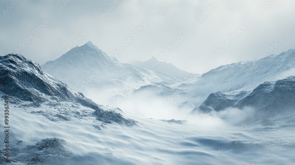 Fresh snow blanketing a rugged mountain landscape, with copy space for text. No people, crisp and peaceful atmosphere Fresh snow blanketing a rugged mountain landscape, with copy space for text. No people, crisp and peaceful atmosphere