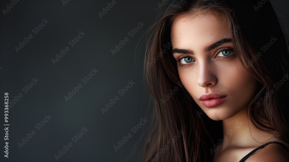 Close-up Portrait of a Young Woman with Long Hair and Captivating Eyes - Fashion and Beauty Photography Close-up Portrait of a Young Woman with Long Hair and Captivating Eyes - Fashion and Beauty Photography