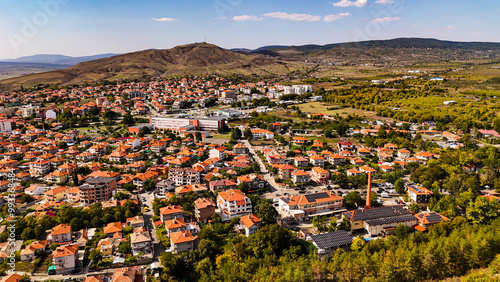 Aytos is a city in the Burgas Region of Bulgaria. The administrative center of the Aytos Municipality. Top Aerial view. Panoramic drone footage. Bulgaria aerial.  photo