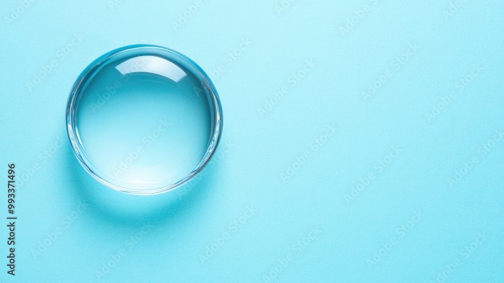 Minimalistic image of clear sphere on blue background Minimalistic image of clear sphere on blue background