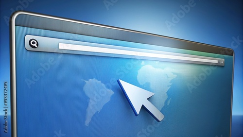 A modern computer screen displaying a web browser with an arrow-shaped icon in the address bar, indicating a connection to the internet.