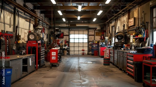 A well-equipped and organized auto repair shop with skilled mechanics and satisfied customers