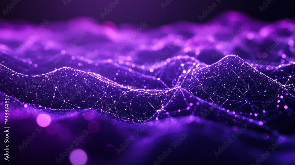 Abstract Purple Digital Network Background with Glowing Lines and Points Abstract Purple Digital Network Background with Glowing Lines and Points