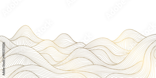 Vector gold on white wavy luxury graphic. Line water, ocean background, premium sea ornament.