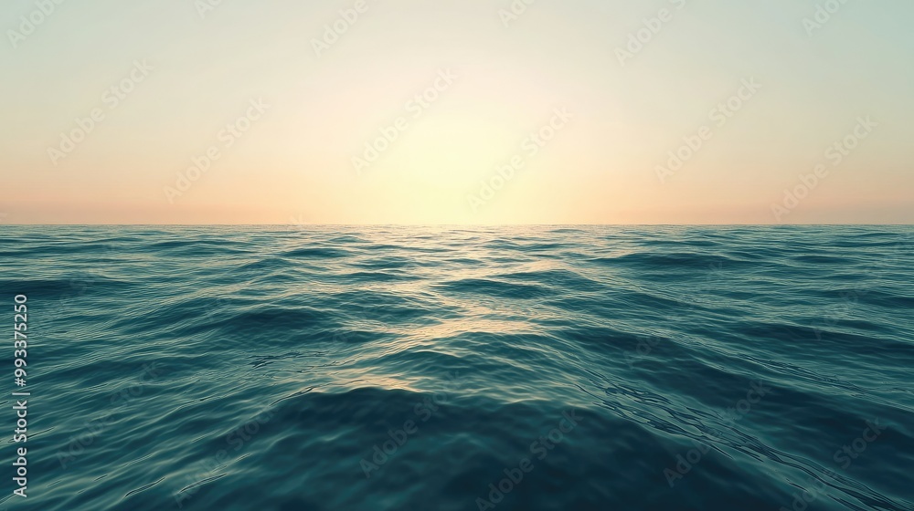 A calm ocean bay at dawn with rolling waves, with ample space for text in the wide open sea A calm ocean bay at dawn with rolling waves, with ample space for text in the wide open sea