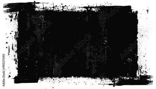 Black grunge rectangle background vector illustration. paint roller marks, abstract black texture, paint stroke vector for black ink paint, textured black background, artistic paint splash design