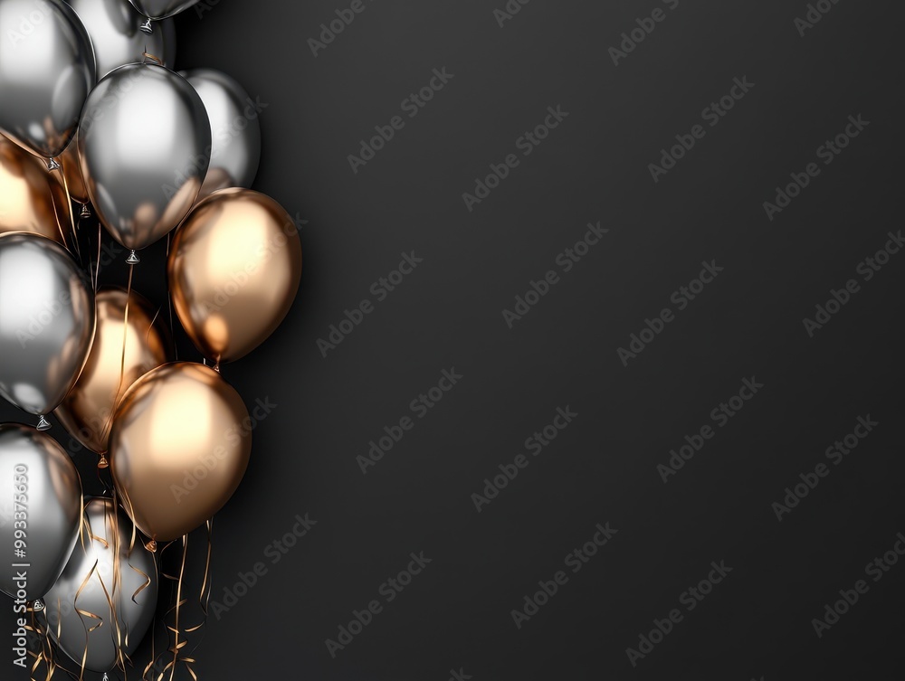 Silver and Gold Balloons on Black Background - Birthday Party Decoration, Celebration, Festive, Event Design Silver and Gold Balloons on Black Background - Birthday Party Decoration, Celebration, Festive, Event Design