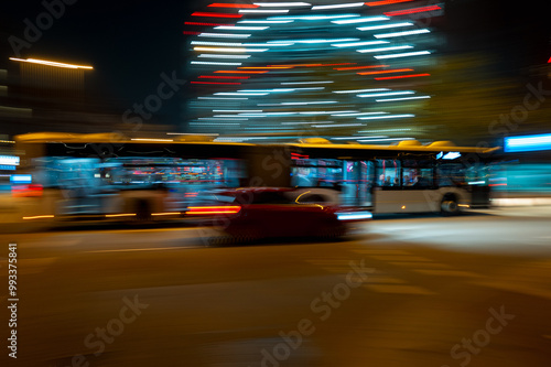 Public transport on speed in hamburgs night. Germany Hamburg at night with citylights ..