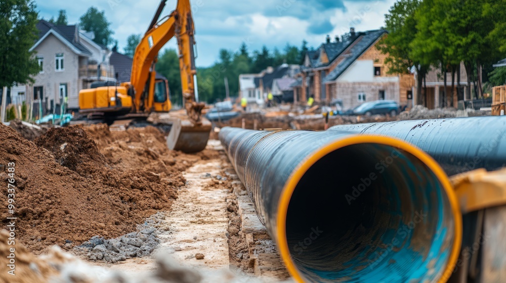 Sewage Pipes Being Installed in a New Residential Area Sewage Pipes Being Installed in a New Residential Area