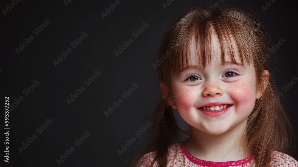 Smiling young Caucasian girl with long hair and bangs Smiling young Caucasian girl with long hair and bangs