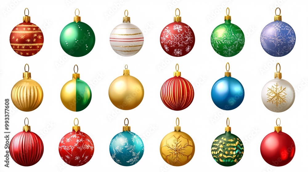 A vibrant collection of decorative Christmas ornaments in various colors and patterns, perfect for holiday celebrations. A vibrant collection of decorative Christmas ornaments in various colors and patterns, perfect for holiday celebrations.