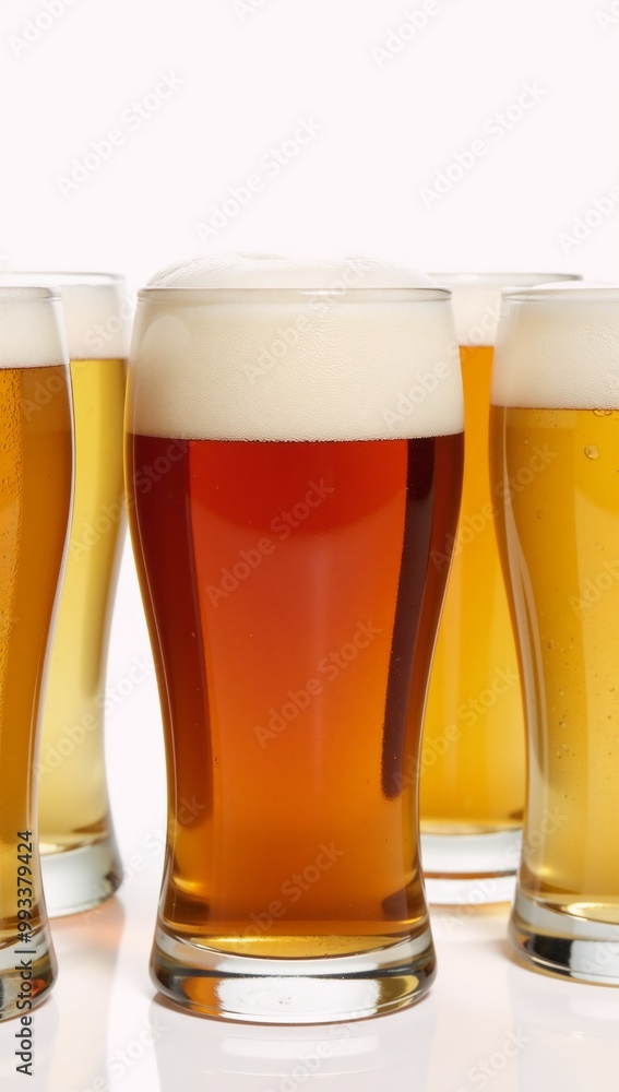 Collection of beer glasses against transparent backdrop Collection of beer glasses against transparent backdrop