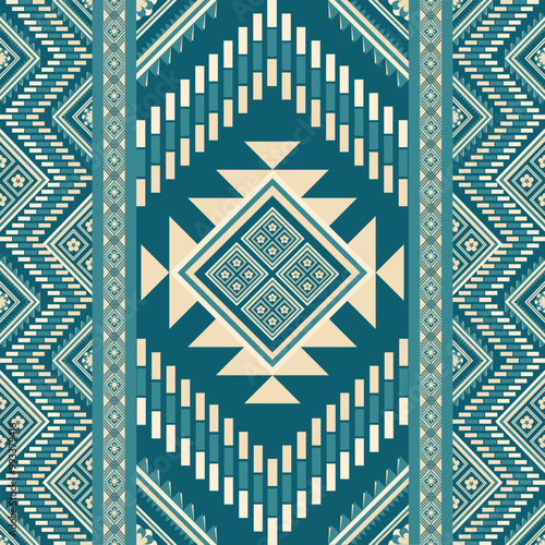 Green vintage abstract ikat geometric seamless Ethnic pattern.