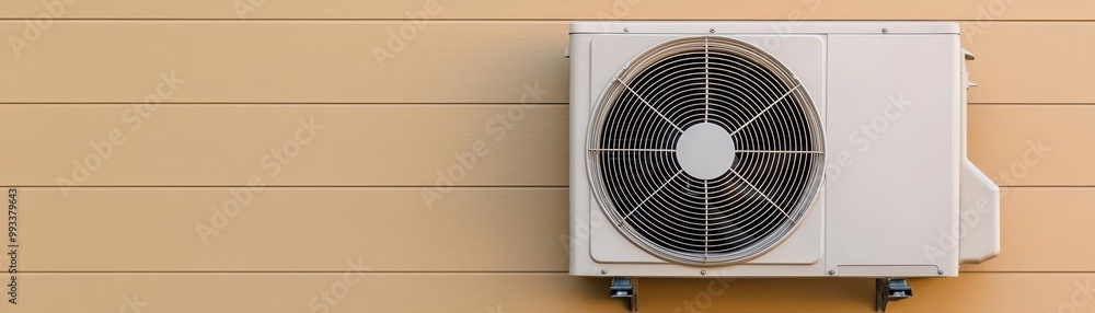 Energy-efficient air conditioning unit mounted on a wall, providing cooling comfort for residential spaces during hot weather. Energy-efficient air conditioning unit mounted on a wall, providing cooling comfort for residential spaces during hot weather.