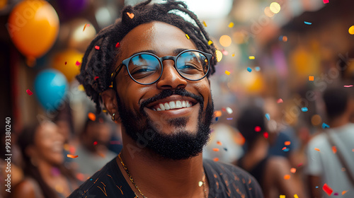 A Cinematic Photograph of a Happy Black Man Celebrating, His Face Lit with Joy and Energy, Captured in a Dynamic and Inspirational Moment of Triumph and Success 