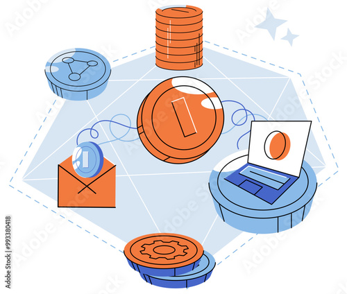 Internet stock market trading, money investment. Online currency and blockchain technology. Cryptocurrency mining and exchange platform. Financial program, digital payment system, bitcoin, litecoin