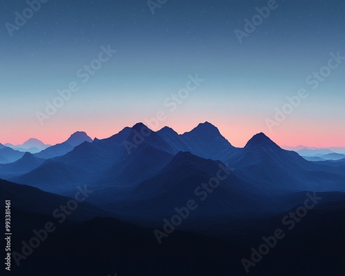 Silhouettes of mountain range with pink and blue sky during dusk.