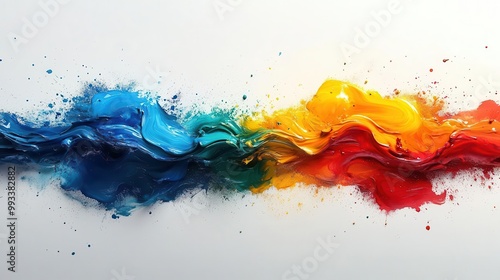 vibrant color explosion of paint splashes forming a dynamic border hues of red blue yellow and green contrasting against a pure white background invoking creativity and joy