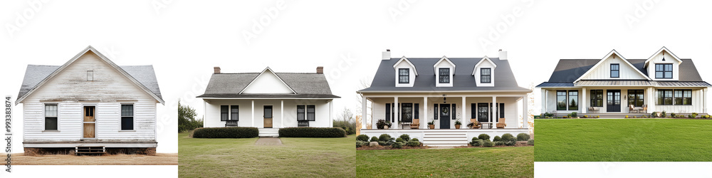 set of Full length front view of ranch house, ranch house, full length front view of house, wide view of front ranch house, png file, on a transparent backgrounds set of Full length front view of ranch house, ranch house, full length front view of house, wide view of front ranch house, png file, on a transparent backgrounds