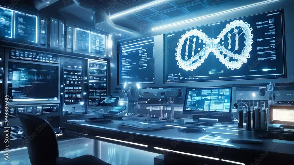 A futuristic laboratory with holographic displays and advanced equipment A futuristic laboratory with holographic displays and advanced equipment