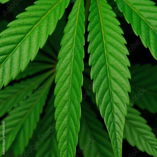 Colorful intertwining cannabis leaves in close-up view photo