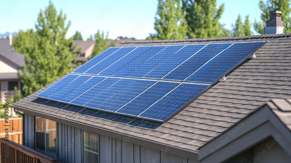 Close up of solar panels installed on a residential roof. Close up of solar panels installed on a residential roof.