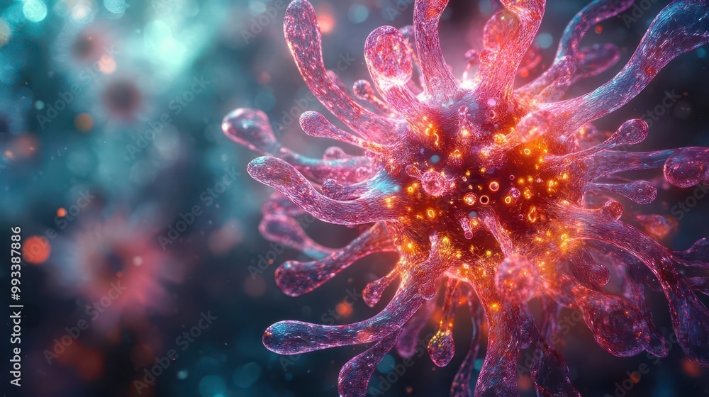 Fototapeta premium visual representation of the omicron variant spreading using abstract shapes and vibrant colors to depict the dynamic nature of virus transmission