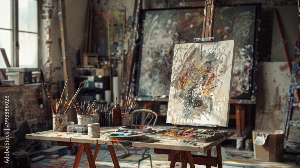 Art class with painting and drawing supplies. Art class with painting and drawing supplies.