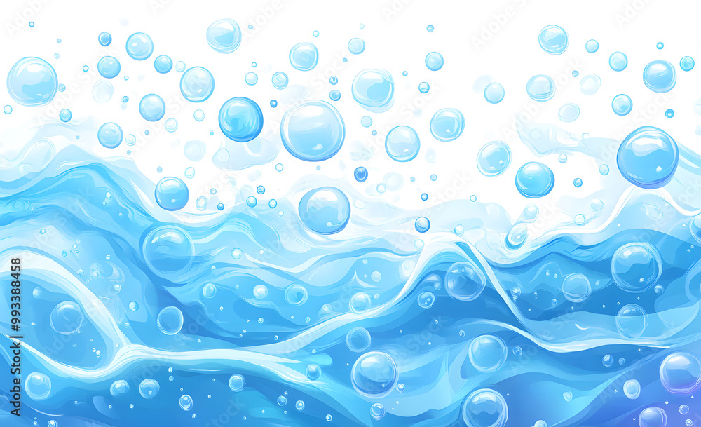 Dynamic Splash of Blue Water with Bubbles on White Background design Dynamic Splash of Blue Water with Bubbles on White Background design