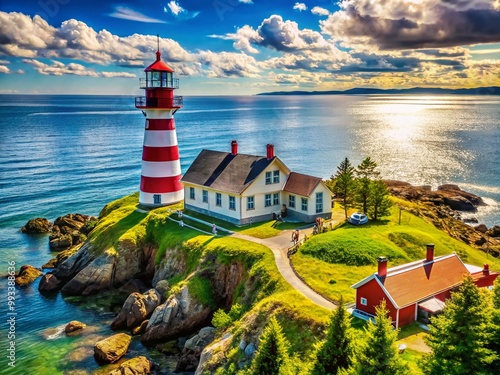 Majestic Quoddy Lighthouse in Maine with Stunning Ocean Views and Dramatic Coastal Landscape photo