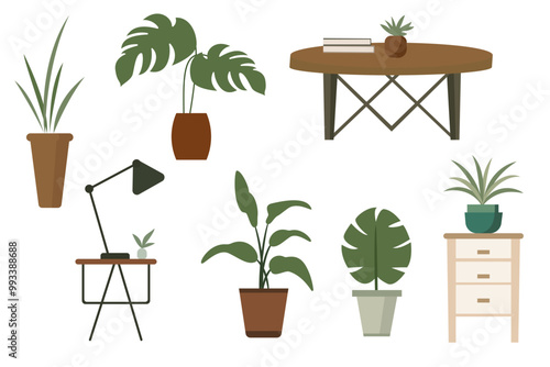 A set of flowerpots in large markets or on the table.