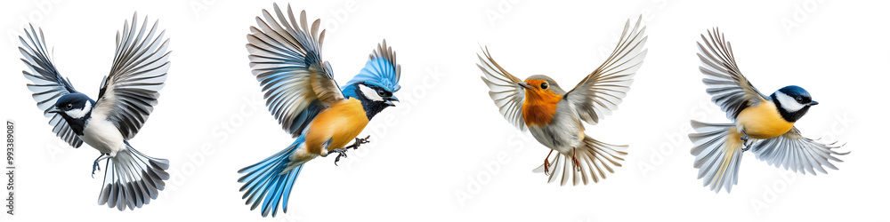 Obraz premium set of Beautiful birds flying, birds flying in the air, birds flying in the sky, birds flying in the sky, birds flying status, colorful birds, beauty of flying birds, fly, on a transparent backgrounds