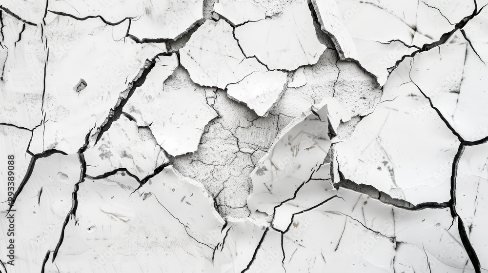 Cracked wall, black crack lines on white wall background Cracked wall, black crack lines on white wall background