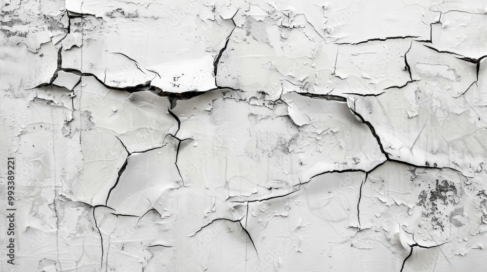 Cracked wall, black crack lines on white wall background Cracked wall, black crack lines on white wall background